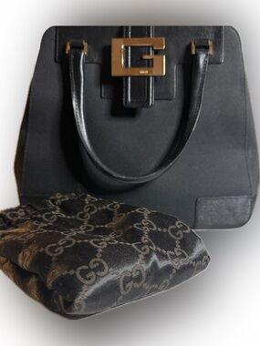 Gucci Black Satchel with Gold G-Buckle and Logo Pouch